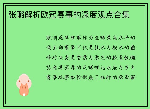 张璐解析欧冠赛事的深度观点合集